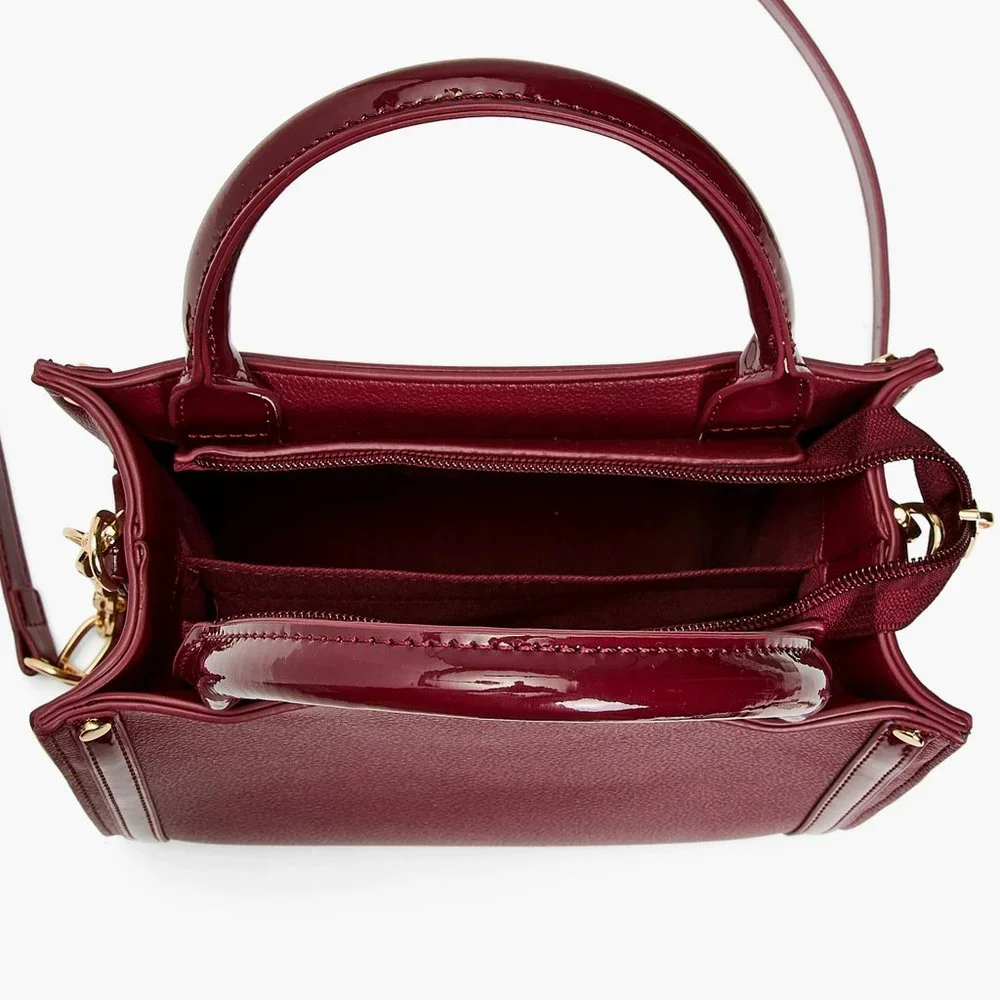 Burgundy Vegan Leather Chain Handle Satchel – Chic Structured Crossbody Purse